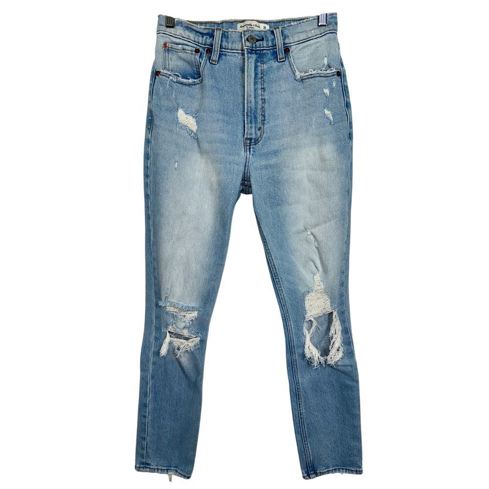 Abercrombie & Fitch The Skinny High Rise Blue Denim Distressed Jeans Size 26 2 R